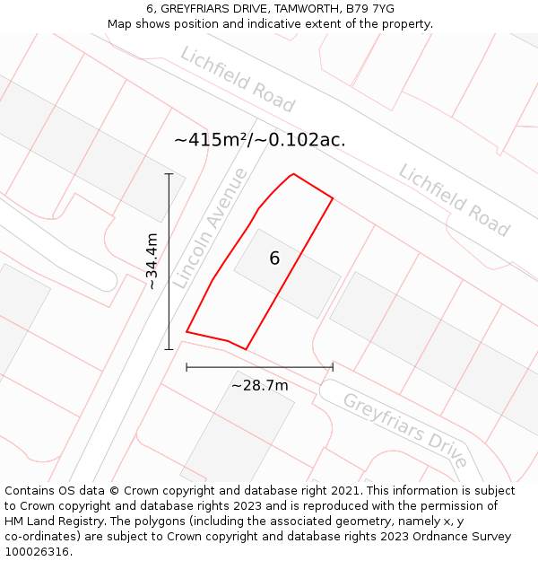 6, GREYFRIARS DRIVE, TAMWORTH, B79 7YG: Plot and title map