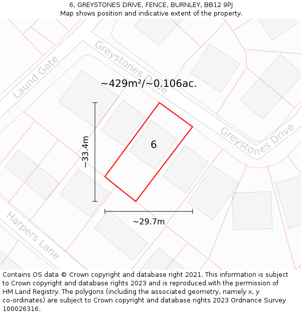 6, GREYSTONES DRIVE, FENCE, BURNLEY, BB12 9PJ: Plot and title map