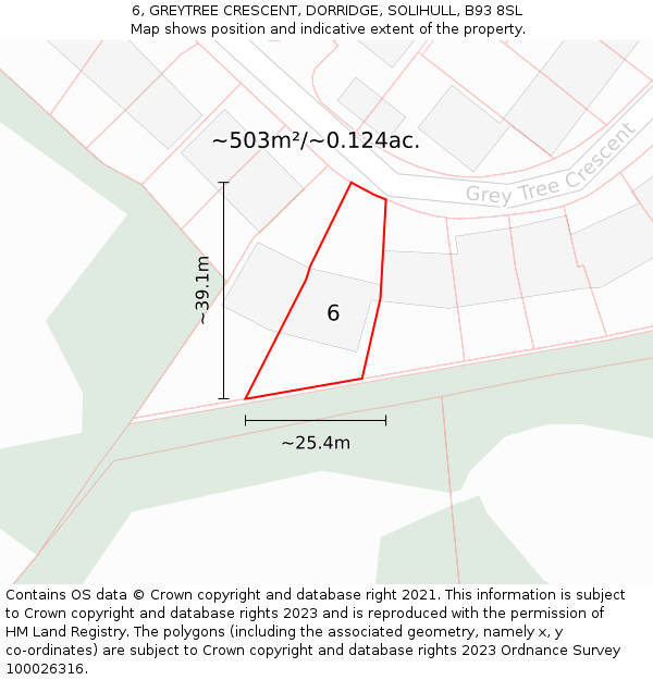 6, GREYTREE CRESCENT, DORRIDGE, SOLIHULL, B93 8SL: Plot and title map
