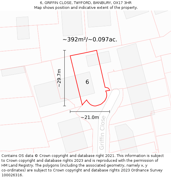 6, GRIFFIN CLOSE, TWYFORD, BANBURY, OX17 3HR: Plot and title map