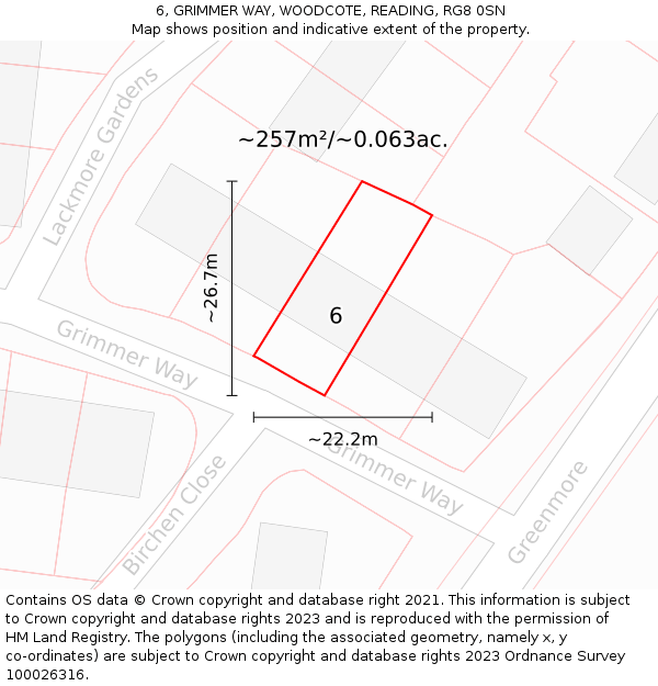 6, GRIMMER WAY, WOODCOTE, READING, RG8 0SN: Plot and title map