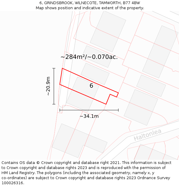 6, GRINDSBROOK, WILNECOTE, TAMWORTH, B77 4BW: Plot and title map