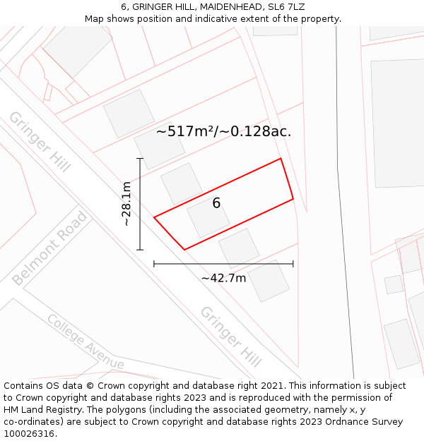 6, GRINGER HILL, MAIDENHEAD, SL6 7LZ: Plot and title map