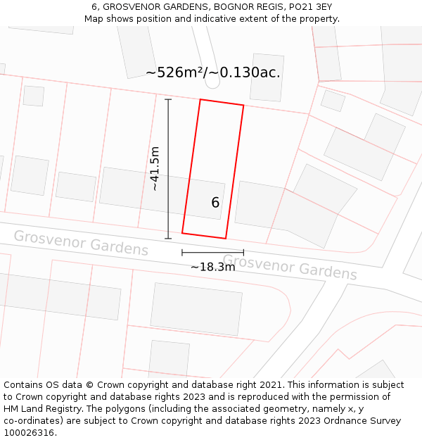 6, GROSVENOR GARDENS, BOGNOR REGIS, PO21 3EY: Plot and title map