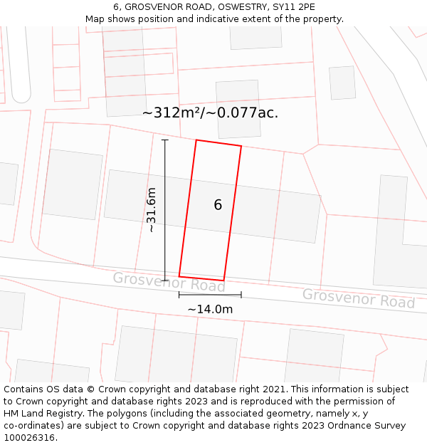 6, GROSVENOR ROAD, OSWESTRY, SY11 2PE: Plot and title map