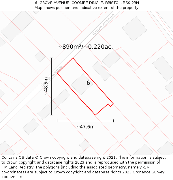 6, GROVE AVENUE, COOMBE DINGLE, BRISTOL, BS9 2RN: Plot and title map