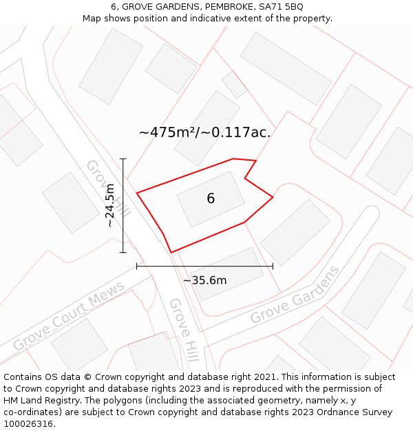 6, GROVE GARDENS, PEMBROKE, SA71 5BQ: Plot and title map