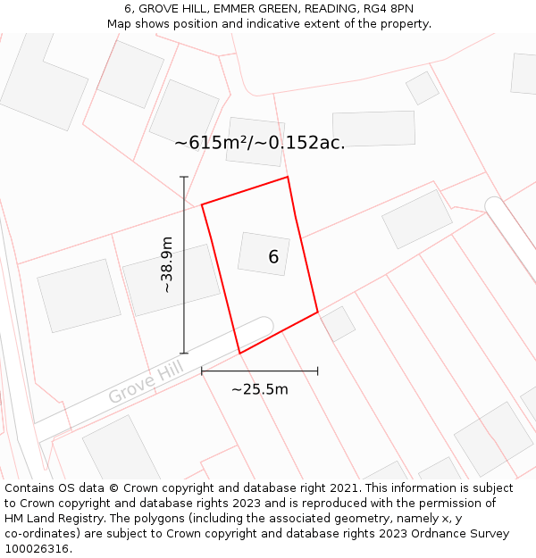 6, GROVE HILL, EMMER GREEN, READING, RG4 8PN: Plot and title map