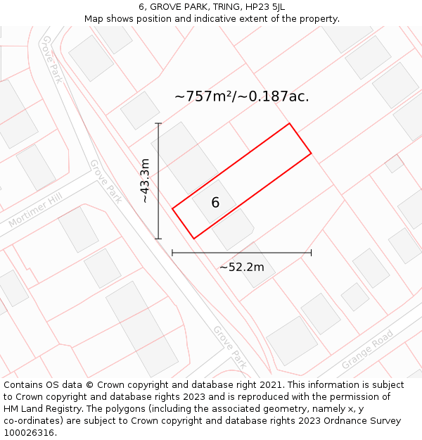 6, GROVE PARK, TRING, HP23 5JL: Plot and title map