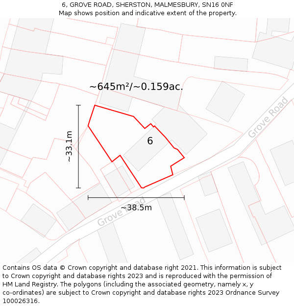6, GROVE ROAD, SHERSTON, MALMESBURY, SN16 0NF: Plot and title map