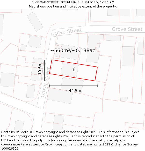 6, GROVE STREET, GREAT HALE, SLEAFORD, NG34 9JY: Plot and title map