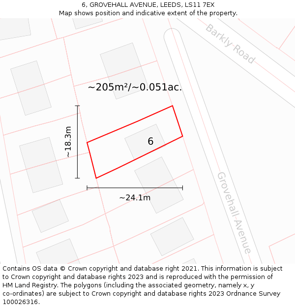 6, GROVEHALL AVENUE, LEEDS, LS11 7EX: Plot and title map