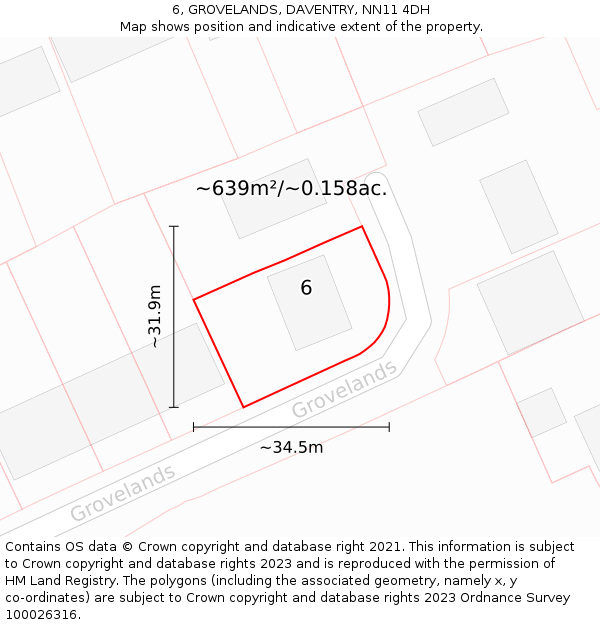 6, GROVELANDS, DAVENTRY, NN11 4DH: Plot and title map