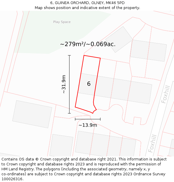 6, GUINEA ORCHARD, OLNEY, MK46 5PD: Plot and title map