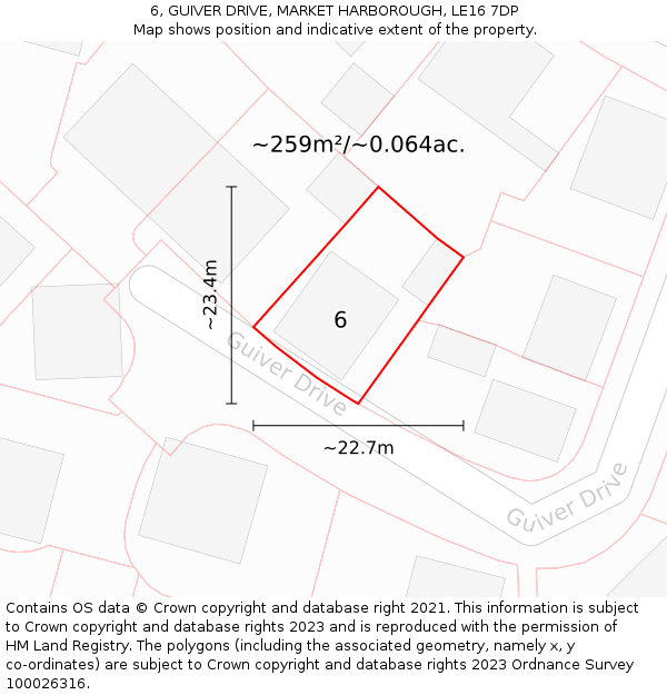 6, GUIVER DRIVE, MARKET HARBOROUGH, LE16 7DP: Plot and title map