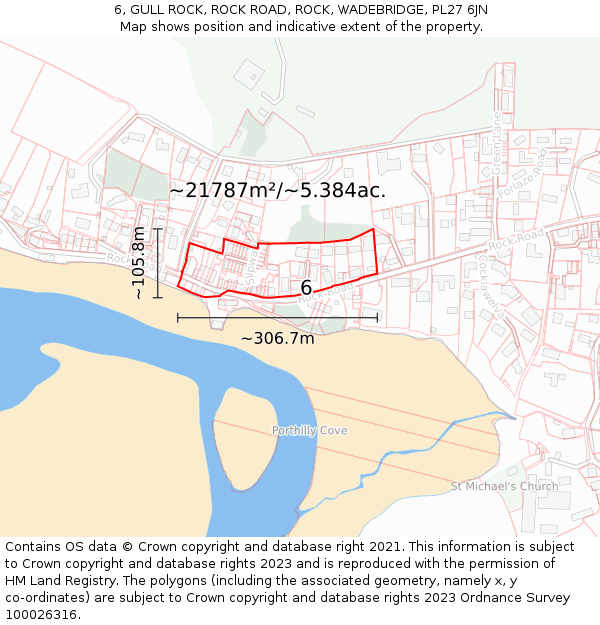 6, GULL ROCK, ROCK ROAD, ROCK, WADEBRIDGE, PL27 6JN: Plot and title map