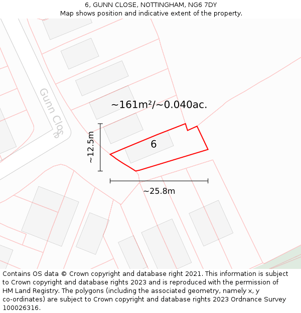 6, GUNN CLOSE, NOTTINGHAM, NG6 7DY: Plot and title map