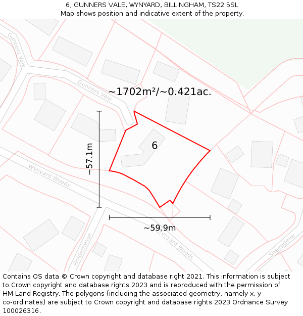 6, GUNNERS VALE, WYNYARD, BILLINGHAM, TS22 5SL: Plot and title map