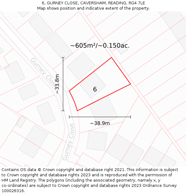 6, GURNEY CLOSE, CAVERSHAM, READING, RG4 7LE: Plot and title map