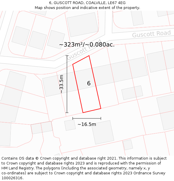 6, GUSCOTT ROAD, COALVILLE, LE67 4EG: Plot and title map