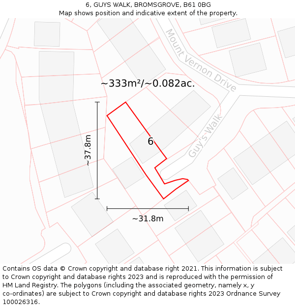 6, GUYS WALK, BROMSGROVE, B61 0BG: Plot and title map