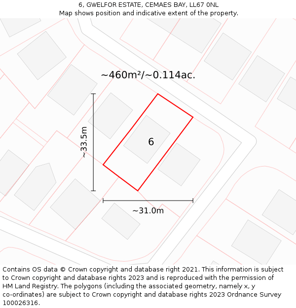 6, GWELFOR ESTATE, CEMAES BAY, LL67 0NL: Plot and title map