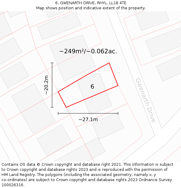 6, GWENARTH DRIVE, RHYL, LL18 4TE: Plot and title map