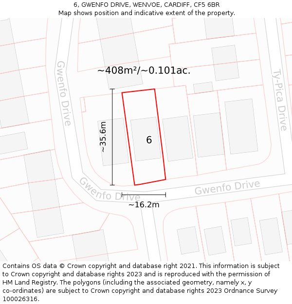 6, GWENFO DRIVE, WENVOE, CARDIFF, CF5 6BR: Plot and title map