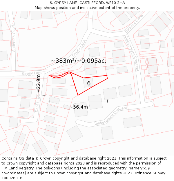 6, GYPSY LANE, CASTLEFORD, WF10 3HA: Plot and title map