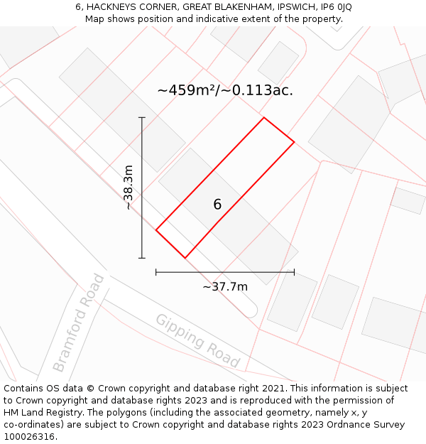 6, HACKNEYS CORNER, GREAT BLAKENHAM, IPSWICH, IP6 0JQ: Plot and title map
