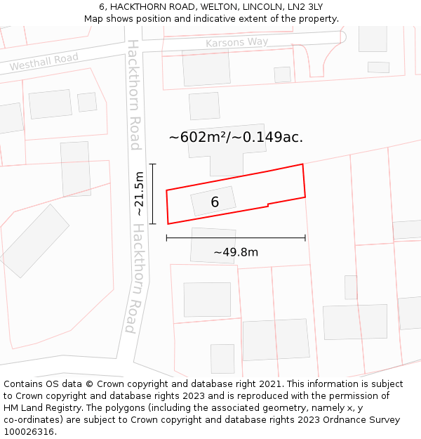 6, HACKTHORN ROAD, WELTON, LINCOLN, LN2 3LY: Plot and title map