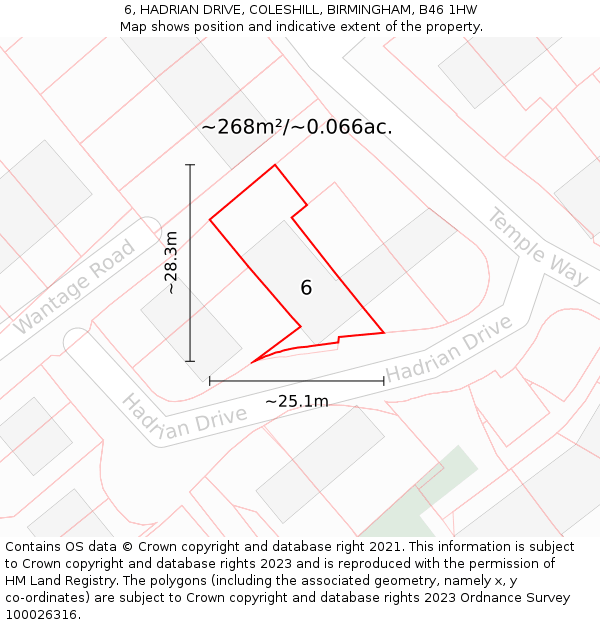 6, HADRIAN DRIVE, COLESHILL, BIRMINGHAM, B46 1HW: Plot and title map