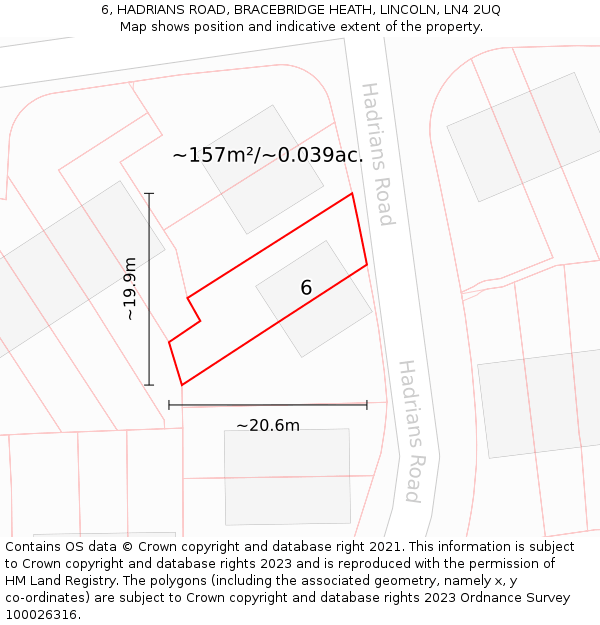 6, HADRIANS ROAD, BRACEBRIDGE HEATH, LINCOLN, LN4 2UQ: Plot and title map