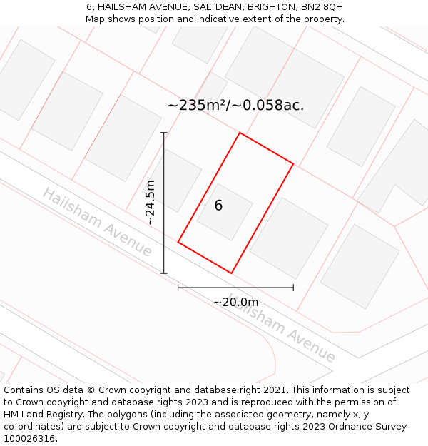 6, HAILSHAM AVENUE, SALTDEAN, BRIGHTON, BN2 8QH: Plot and title map