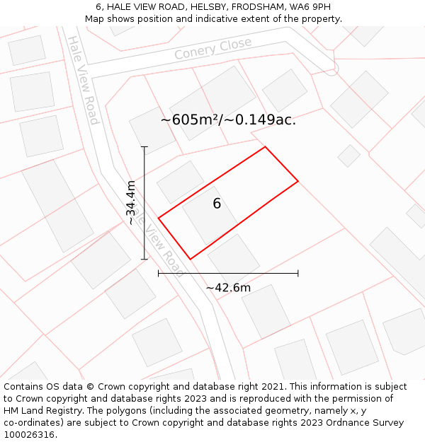 6, HALE VIEW ROAD, HELSBY, FRODSHAM, WA6 9PH: Plot and title map