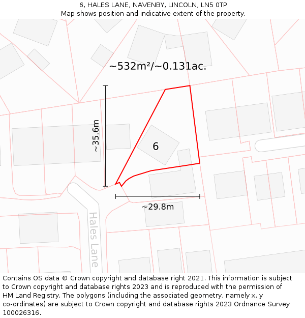 6, HALES LANE, NAVENBY, LINCOLN, LN5 0TP: Plot and title map