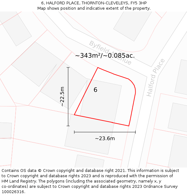 6, HALFORD PLACE, THORNTON-CLEVELEYS, FY5 3HP: Plot and title map