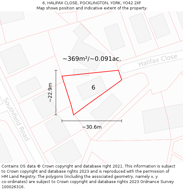 6, HALIFAX CLOSE, POCKLINGTON, YORK, YO42 2XF: Plot and title map