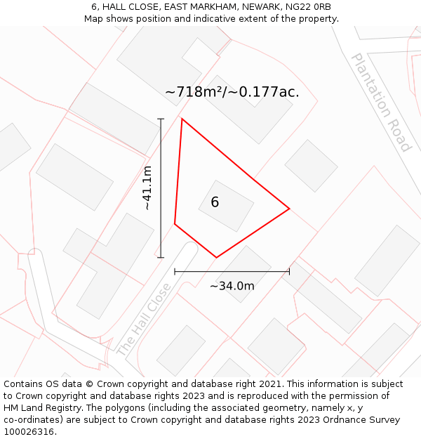 6, HALL CLOSE, EAST MARKHAM, NEWARK, NG22 0RB: Plot and title map