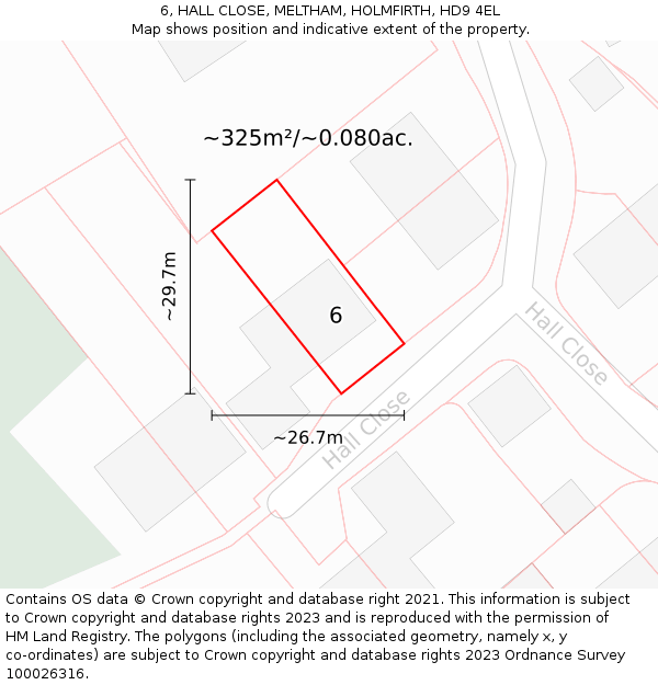 6, HALL CLOSE, MELTHAM, HOLMFIRTH, HD9 4EL: Plot and title map