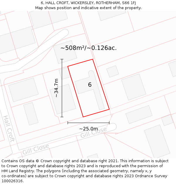 6, HALL CROFT, WICKERSLEY, ROTHERHAM, S66 1FJ: Plot and title map