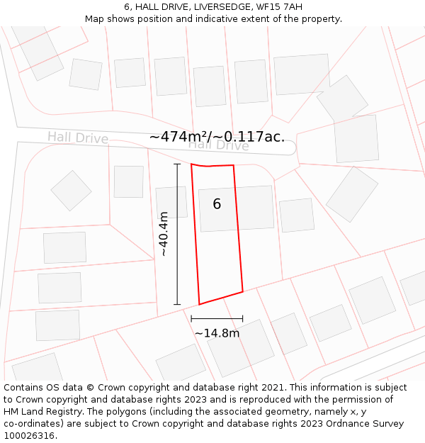 6, HALL DRIVE, LIVERSEDGE, WF15 7AH: Plot and title map