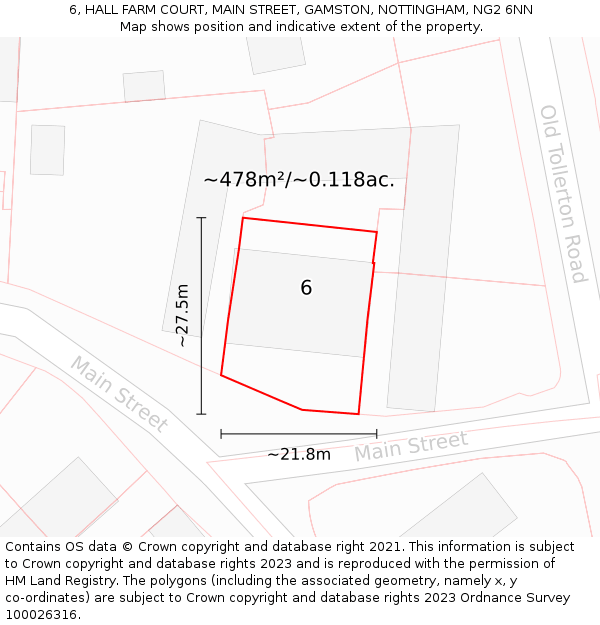 6, HALL FARM COURT, MAIN STREET, GAMSTON, NOTTINGHAM, NG2 6NN: Plot and title map