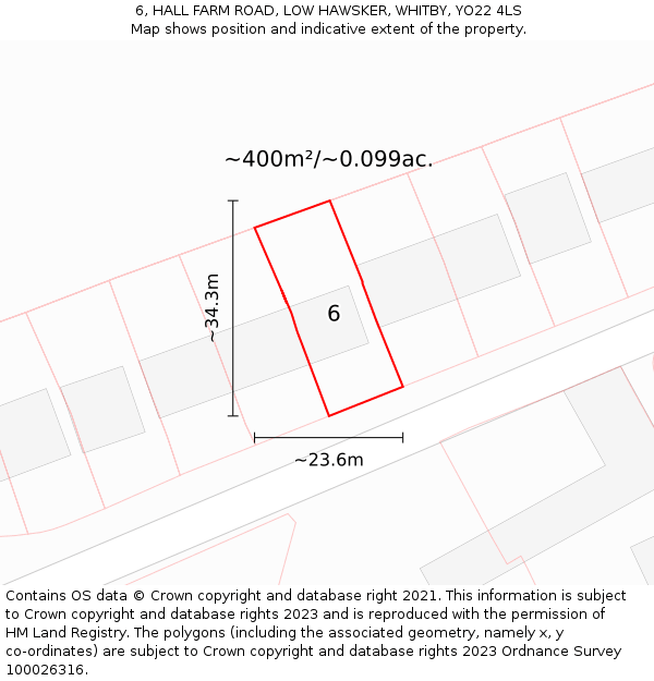 6, HALL FARM ROAD, LOW HAWSKER, WHITBY, YO22 4LS: Plot and title map