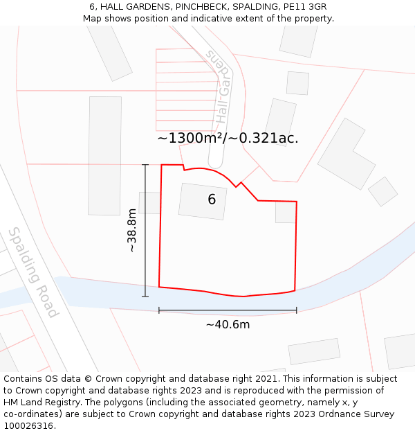 6, HALL GARDENS, PINCHBECK, SPALDING, PE11 3GR: Plot and title map