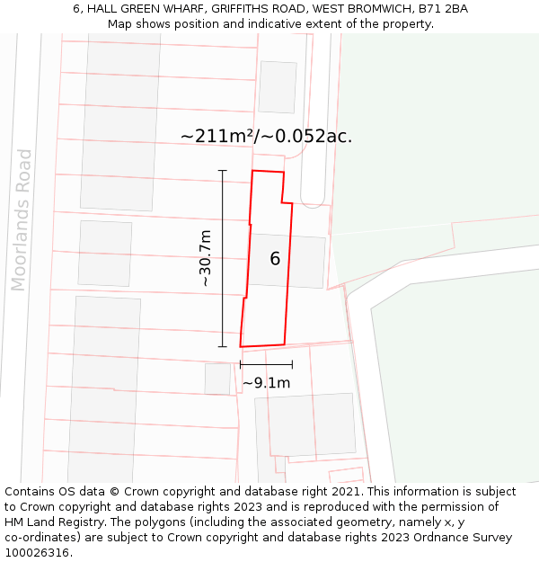 6, HALL GREEN WHARF, GRIFFITHS ROAD, WEST BROMWICH, B71 2BA: Plot and title map