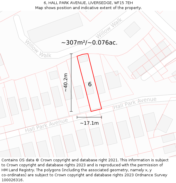 6, HALL PARK AVENUE, LIVERSEDGE, WF15 7EH: Plot and title map