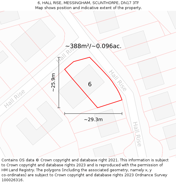 6, HALL RISE, MESSINGHAM, SCUNTHORPE, DN17 3TF: Plot and title map