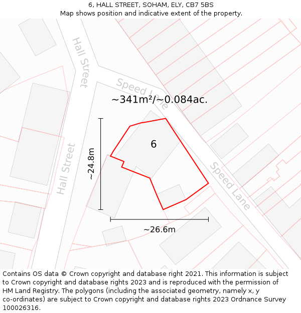 6, HALL STREET, SOHAM, ELY, CB7 5BS: Plot and title map