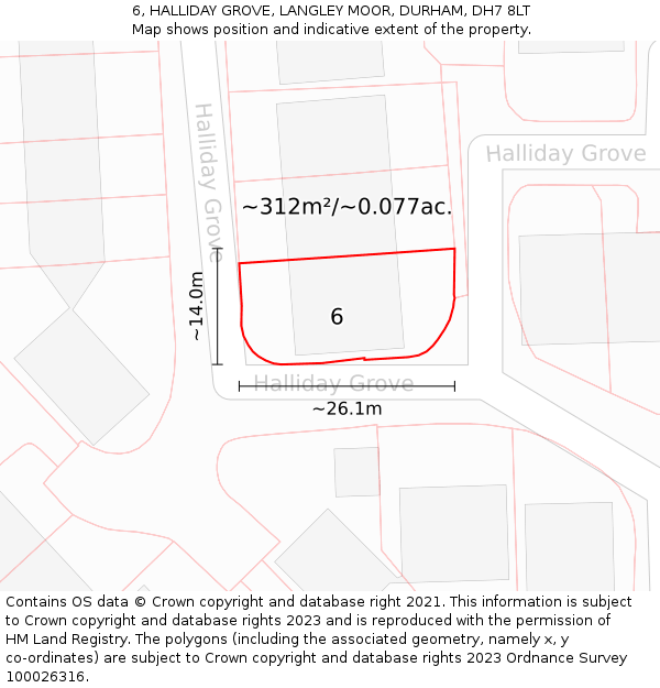 6, HALLIDAY GROVE, LANGLEY MOOR, DURHAM, DH7 8LT: Plot and title map